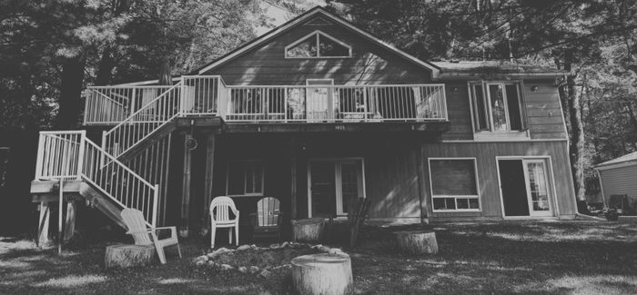 The cottage, photographed from the lawn.